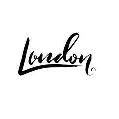London. Typography dry brush lettering design. Hand drawn calligraphy poster. Vector illustration.