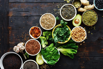 Obraz na płótnie Canvas food superfoods cereals seeds top view Healthy vegetarian