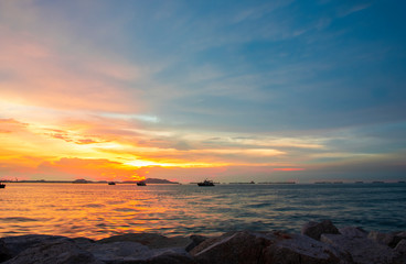 Fototapeta premium Colorful of sunset on sea scape background