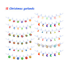 Vector set of Christmas lights and garlands.