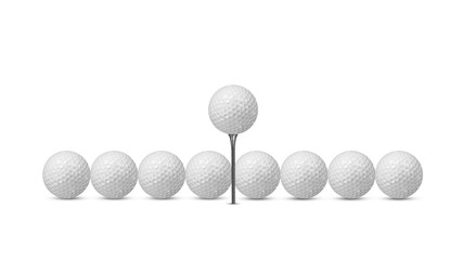 Many golf balls isolated on white background