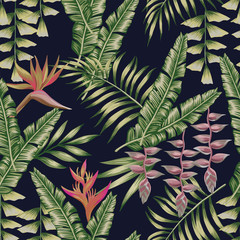 Tropical jungle seamless pattern black background