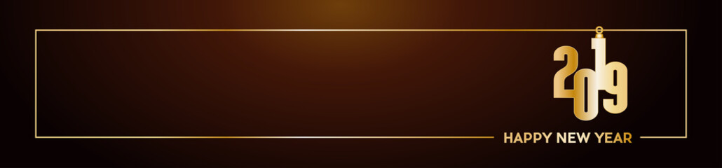 Obraz premium 2019 Happy New Year header background. Golden text with frame, banner