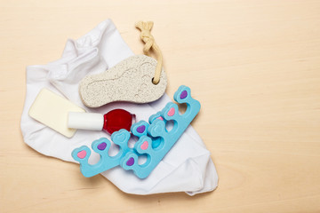 Pedicure accessories tools top view