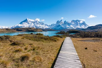 No drill blackout roller blinds Cordillera Paine Mountains and lake in Torres del Paine National Park in Chile