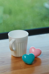 White coffee cup white Pink heart with blue