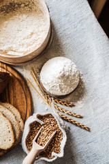 wheat and flour on the table