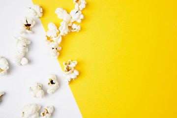 Close up of Popcorn Isolated on Yellow And White Background.