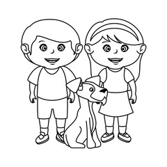 cute little kids couple with dog