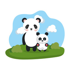 Obraz na płótnie Canvas cute couple bears panda in the camp