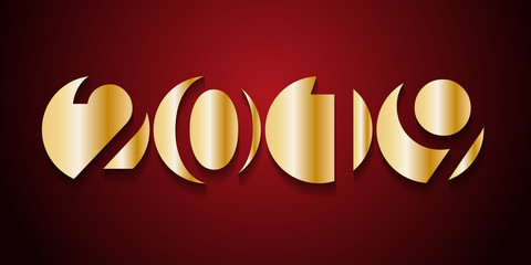 Abstract new year 2019, vector creative text into golden circles