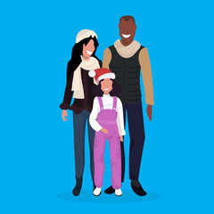 mix race family standing together merry christmas happy new year holidays concept flat full length vector illustration