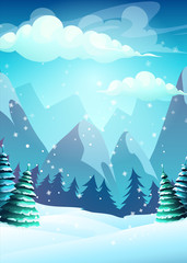 Vector bright illustration the cartoon winter landscape