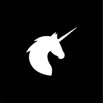 Silhouette Head Unicorn Icon Or Logo On Dark Background