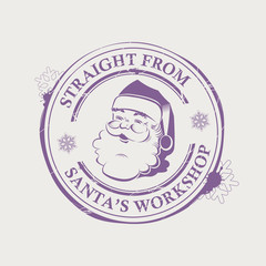Christmas purple print with a smiling Santa Claus with blots,