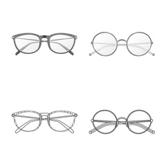 Vector design of glasses and frame icon. Collection of glasses and accessory stock vector illustration.