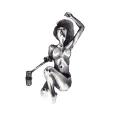 Watercolor beautiful woman in bed