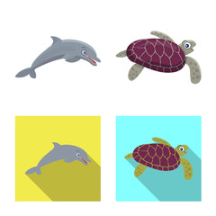 Vector design of sea and animal sign. Collection of sea and marine stock vector illustration.