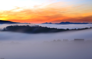 Amazing view of mountain, mist & cloud when dawn coming.