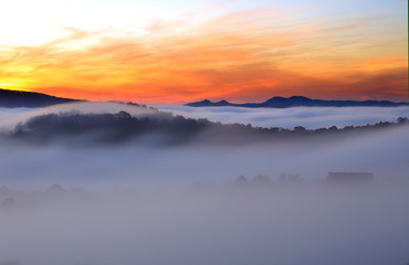 Amazing view of mountain, mist & cloud when dawn coming.