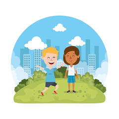 cute little kids couple in the park