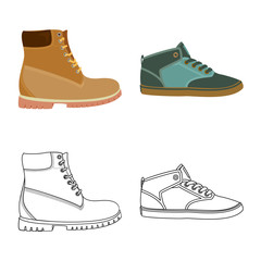 Vector design of shoe and footwear icon. Collection of shoe and foot stock vector illustration.