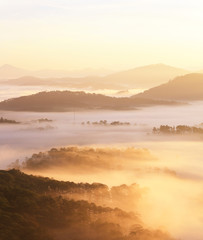 Fototapeta na wymiar Amazing view of mountain, mist & cloud when dawn coming.
