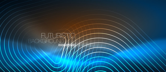 Neon glowing techno lines, hi-tech futuristic abstract background template with geometric shapes