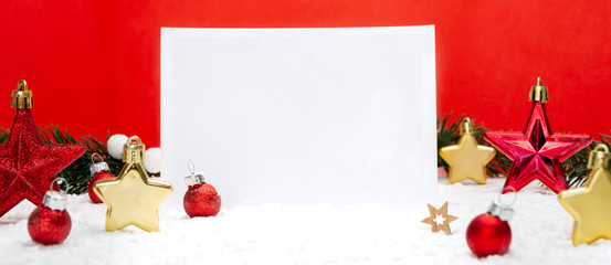 Blank christmas holidays greeting card on a red background