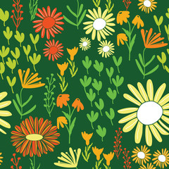 Fototapeta na wymiar colorful daisy world garden repeating seamless pattern