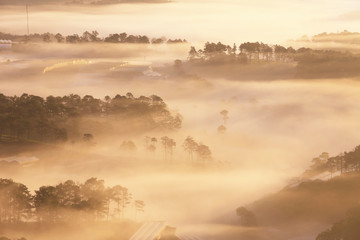 Amazing view of mountain, mist & cloud when dawn coming.