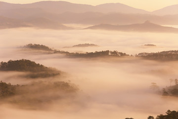 Amazing view of mountain, mist & cloud when dawn coming.