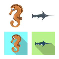 Vector illustration of sea and animal icon. Collection of sea and marine stock symbol for web.