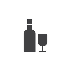 Wine bottle and glass vector icon. filled flat sign for mobile concept and web design. Alcohol drink solid icon. Symbol, logo illustration. Pixel perfect vector graphics
