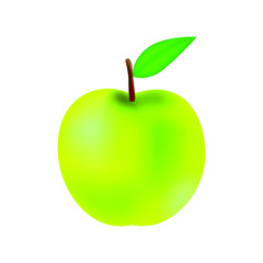 Vector illustration of yellow green apple with leaf, colorful icon
