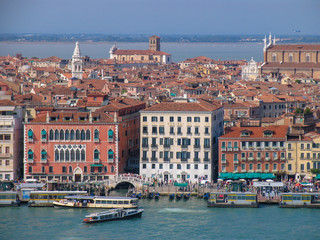 Broad cityscape view of Venice, Italy and the 