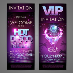 Set of disco background banners. Hot cocktail disco night poster