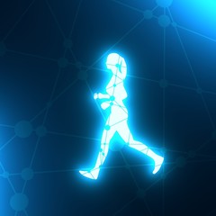 Running woman. Side view silhouette. Sport and recreation. Silhouette textured by lines and dots pattern. 3D rendering