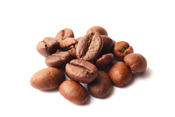 coffee beans isolated on white, aromatic coffee, coffee drinks