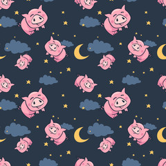 seamless pattern with cute pigs