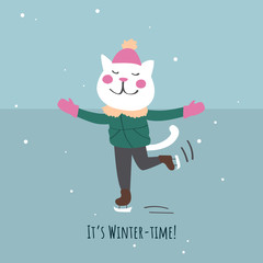 Fototapeta na wymiar cute cat ice-skate illustration