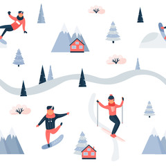 Holiday seamless pattern with people doing sports