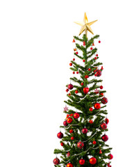 Big Christmas tree decorated with stars and beautiful red balls celebrate the festival.