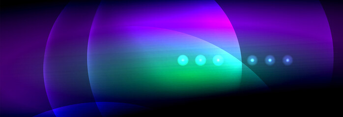 Fototapeta premium Vector blurred neon glowing circles with flowing and liquid light concept, energy magic fantastic abstract background