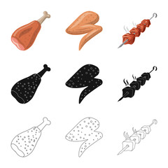 Vector design of meat and ham logo. Set of meat and cooking vector icon for stock.