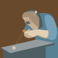 Welder at work ,vector illustration , flat style