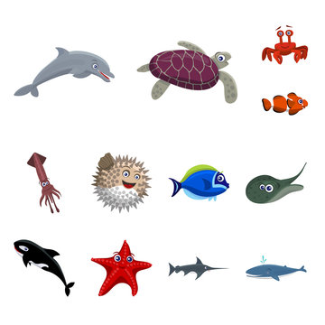 Vector design of sea and animal symbol. Collection of sea and marine stock vector illustration.