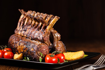 Baked lamb loin, served with asparagus.