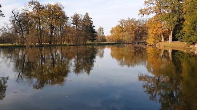 Lake during autumn in Lednice Park, Czech Republic