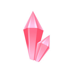 Pink crystal, precious gemstone or semiprecious stone vector Illustration